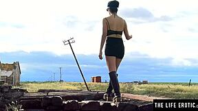 adventurous beauty masturbates in abandoned railroad car