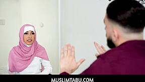 A sexy arab hijab student visits her big cock teacher at home