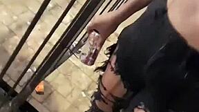 After the party, the young girl is caught on the street and he can't hold back when she opens her legs!