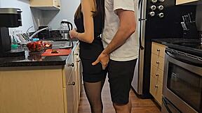 Did you fuck petite step sister in black dress on desk?