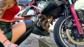 The biker LICKS her tight teen pussy