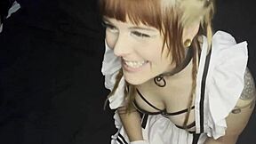 cute cat maid gets big dick in her throat