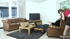 old man fingers his online date's pussy for the first time, making her cum hard while bent over