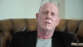 old man fingers his online date's pussy for the first time, making her cum hard while bent over