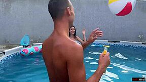 Gangbang party with double creampie at the pool 😈