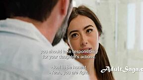 Slumber party cutie catches her bestie's stepdad fapping to her cute tits! 😳