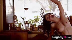 Luca Miklosi Presenting Her Hairy Pussy For Playboy Striptease!