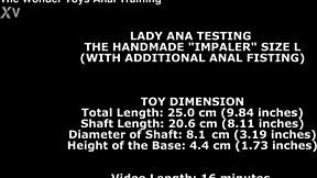 Lady Ana tests handmade impaler with anal fisting