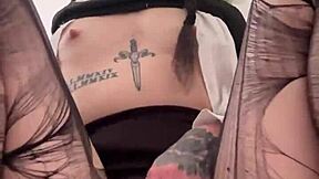 Petite Wednesday Addams bounces her big round ass on a dildo