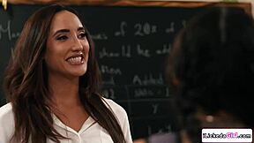 lesbian teacher in taboo threesome with student and stepmom 😏