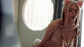 Pov roleplay with cute blonde catwoman, shaved pussy, bent over for rough juicy sex