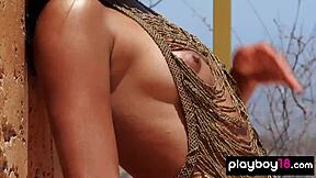 Petite latina teen muse Katherinne Sofia posing nude under hot sun 😎