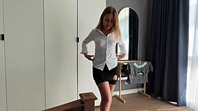 morning fuck relaxes secretary before job interview with tight pussy