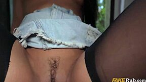 Petite latina exhibitionist shows pussy and gives blowjob during outdoor casting interview