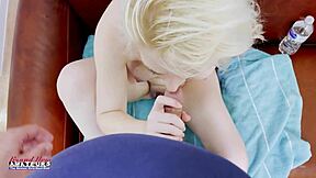 Blonde cutie annie archer rubs her pussy with vibrator and gets deeply pounded in pov interview