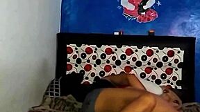 My stepsister lies on my bed, showing thong and tempting ass