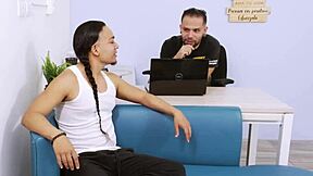 Skinny guy fucks hot wife while husband watches