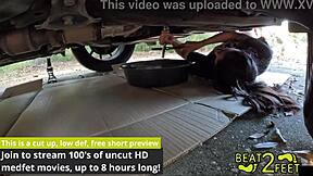 Doctor helps change oil while sniffing feet and socks.