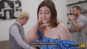 Hot shy slut cheats on husband right in front of him.