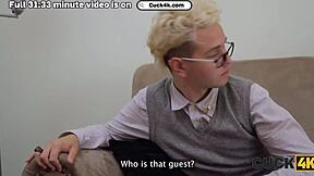 Hot shy slut cheats on husband right in front of him.