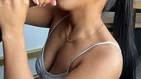 amateur couple where brunette gets huge cock in mouth with ball licking and deepthroat