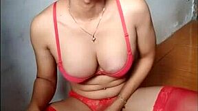 I'm stroking my Asian shemale cock solo.