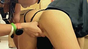 Cat guy rims and licks ass of red-haired young cat girl intensely.