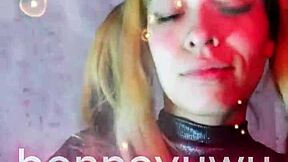 bonneyuwu dances in white skirt with pigtails  