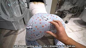 step sister gets stuck in the washing machine and her brother fucks her hard, filling her tight pussy with creampie