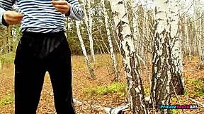 Every young man dreams of mature chubby woman with big tits giving blowjob and rough outdoor sex in forest!