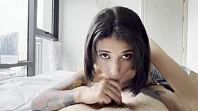 Blonde Teen Co-Worker In Dorm Gives Intense Blowjob With Cum In Mouth. She Swallows Every Drop While Roommate Watches.