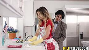 Stay-at-home housewife gets freeused by her young 18+ husband with blowjob and licking action 😏