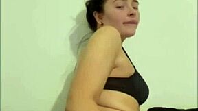 slutty british horny girlfriend experience unfolds with european teen using dildo in homemade webcam solo