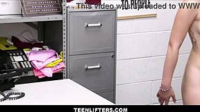 Big tits brunette teen shoplifter caught in office strip search agrees to anal sex deal with security officer