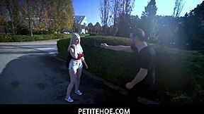 I'm walking home and big dude Vince Karter teases me for being small, petite busty blonde Roxy Risingstar says.