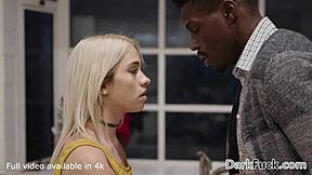 This blonde teen feels drawn to her black stepdad and his massive cock stretching her tight pussy.