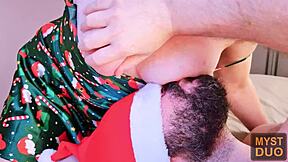 getting into the christmas spirit with passionate nipple play for orgasm. myst duo shares sensual homemade moment with curvy latina girlfriend.