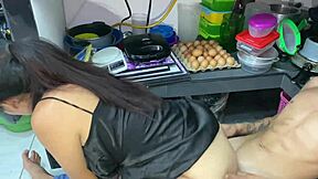 I casually hooked up with my hermanastro in stockings, starting with a blowjob before interracial doggystyle hardcore sex as a Colombian teen couple.