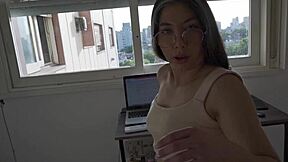 I accidentally wet my stepsister's pants during our encounter. We strip naked in the room for anal creampie assfucking blowjob deepthroat doggystyle riding with big cock and curvy teen body.