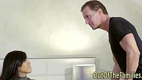 hey, this asian stepdaughter is sucking that lucky cock with handjob fetish! 😏🍆