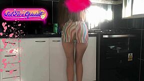 Brazilian Redhead Maid Sol Megan Fire Dances And Flashes In Kitchen Exhibition  