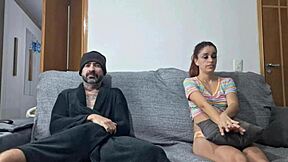 I watched TV with my half-sister on my knees then risked a handjob leading to creampie.