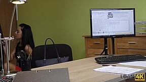 loan4k, how do small mishaps turn into office pov blowjob and fingering for cash with this czech brunette teen?