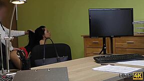 loan4k, how do small mishaps turn into office pov blowjob and fingering for cash with this czech brunette teen?