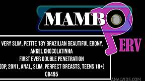 In a casual tale, very slim petite 18-year-old Brazilian ebony beauty Angel Chocolatinha experiences her first double penetration with two guys.