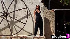 Cute Hannah Le poses outdoor in lingerie showing her sexy natural petite body