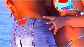 blonde and brunette engage in sensual lesbian kissing and pussy licking on the boat outdoors. they use toys for close-up muff diving with natural tits exposed.