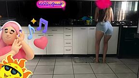 Brazilian Redhead Maid Sol Megan Fire Dances And Flashes In Kitchen Exhibition  