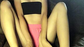 Horny Indian Babe In Pink Short Shorts Feels Intense Pleasure With Solo Dildo Masturbation