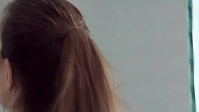 Bold solo teen babe rubs wet pussy lips hard with dildo fingering masturbation until itching twat cums